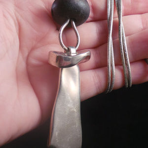 Chicos Silver Black Beaded Chain Necklace Pendant